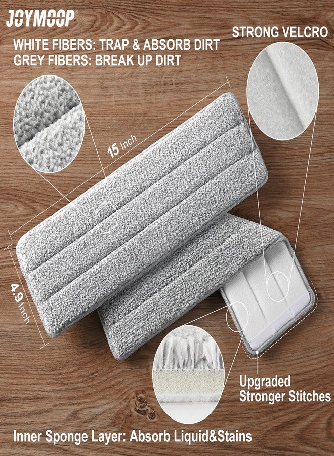 JOYMOOP Flat Mop Pads, Microfiber Mop Cleaning Pads, Washable Pads, Pads Replacement Flat Mop or Mop Bucket Set, Pack of 4 Refills 15inch - Grey and Stripe - Image 3